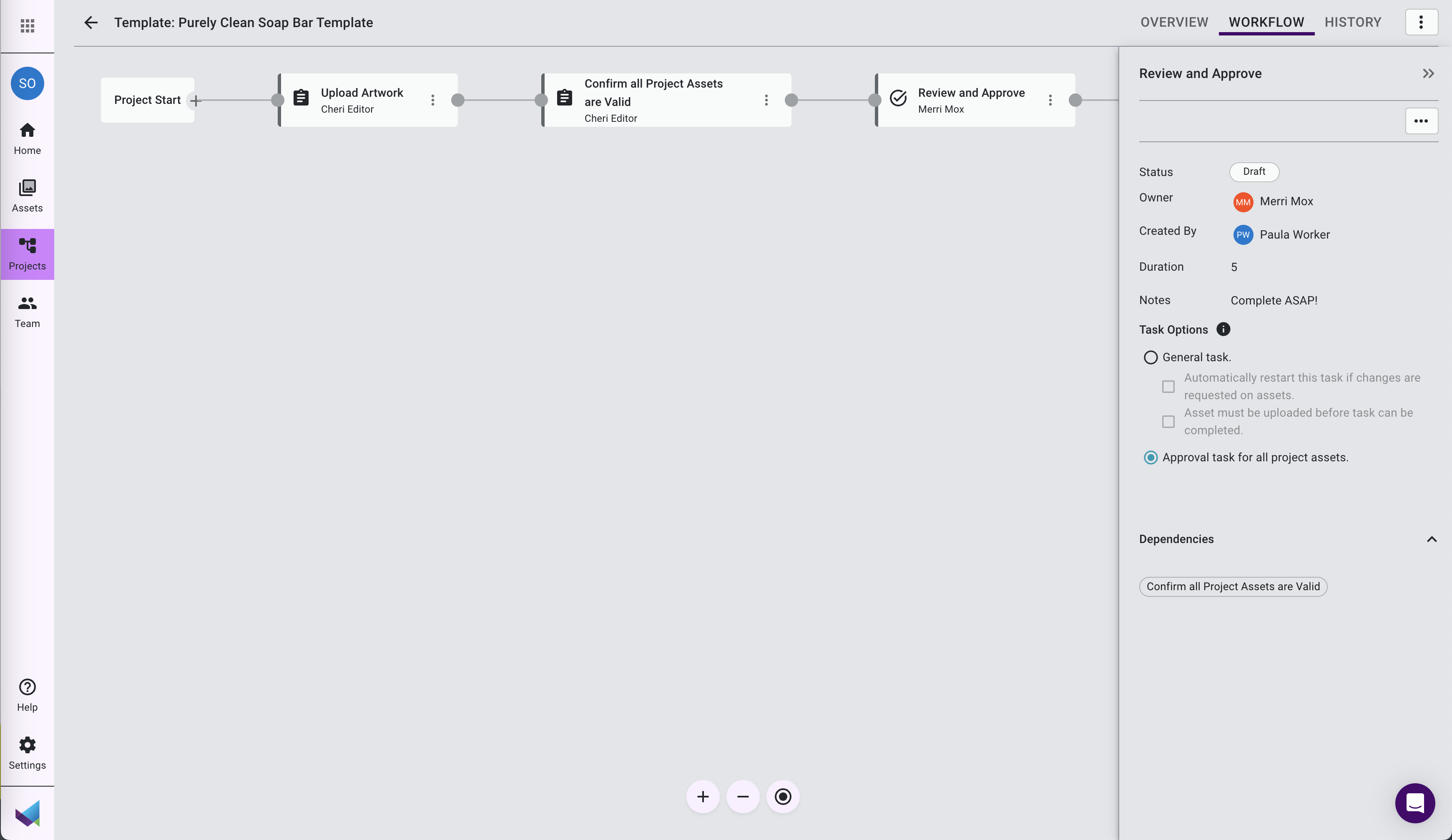 Image shows the workflow builder in Mox